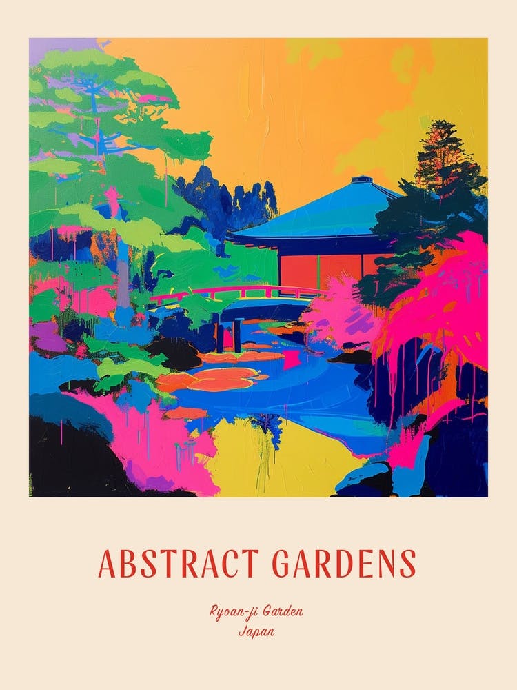 Colourful Gardens Ryoan Ji Garden Japan 4 Red Poster