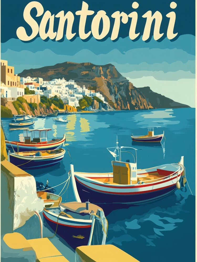 Aihrgdesign A Retro Travel Poster For Santorini Featuring A C 644015d6 C1a2 4096 9c16 9c63f83017c3 1