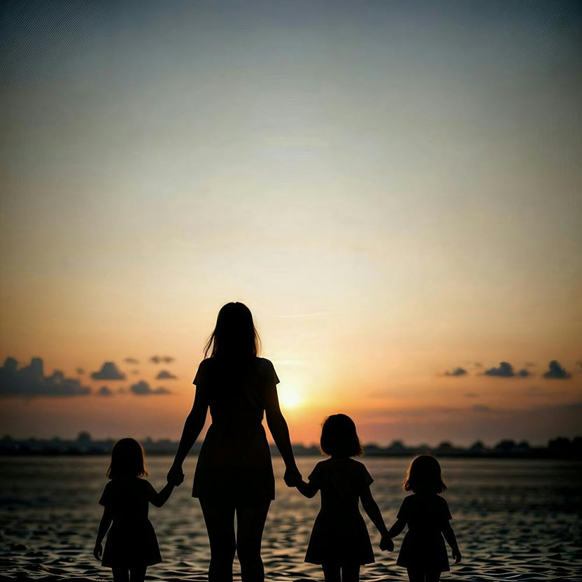 Silhouette Of A Family At Sunset