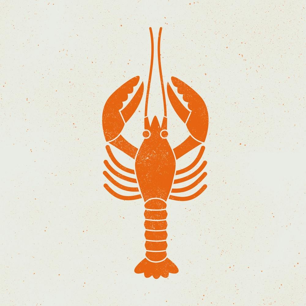 Orange Lobster Seafood Lino Block Print