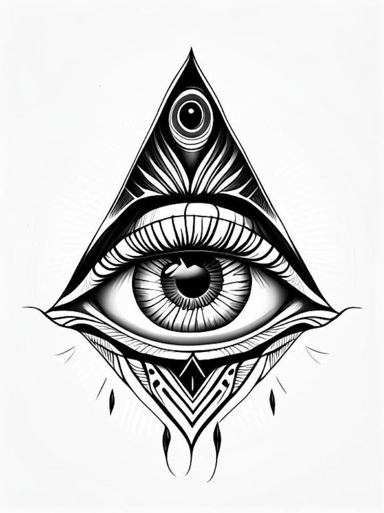 Intuition, Symbol, Third Eye Simple Black & White Illustration 1
