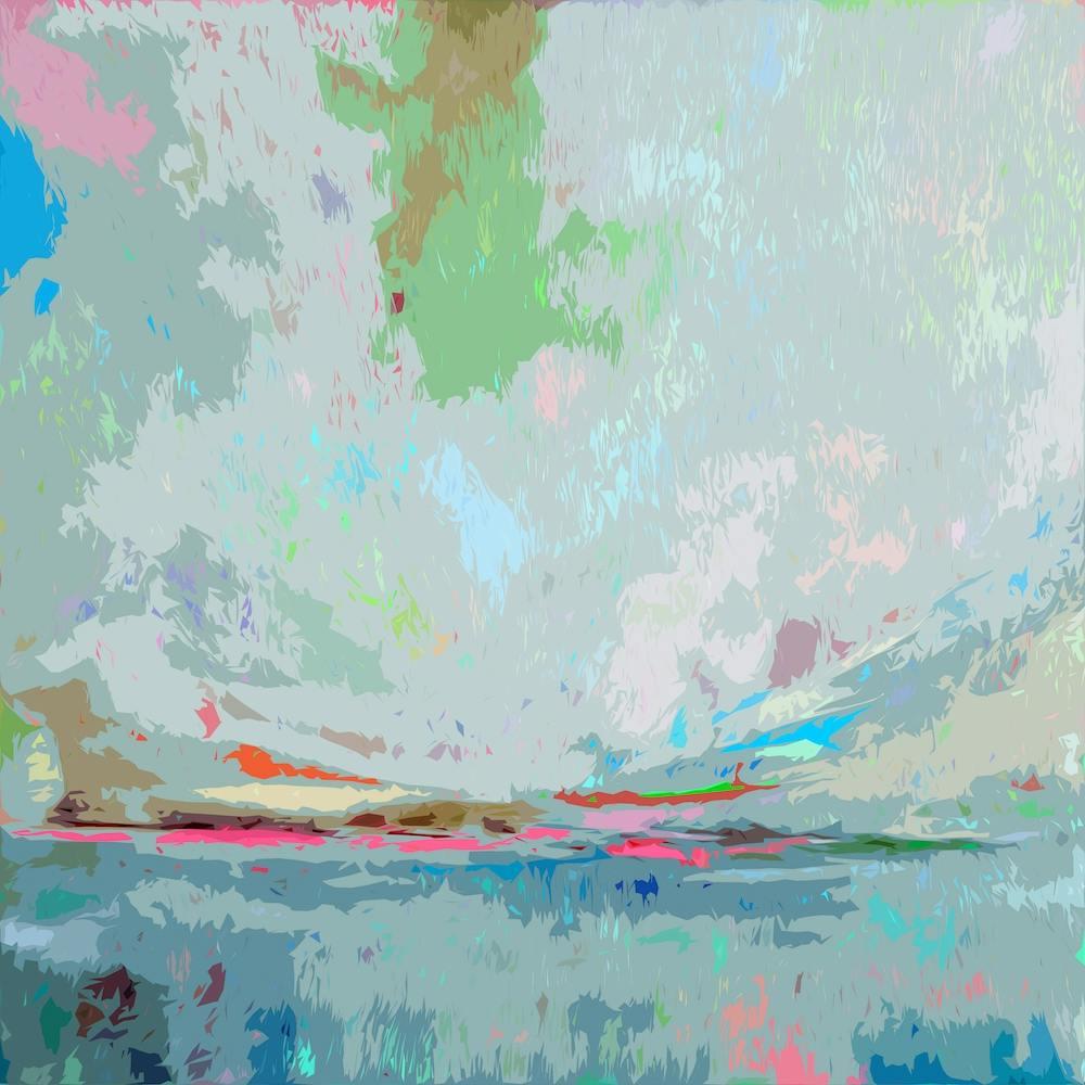 Blue Green Pink Abstract Landscape