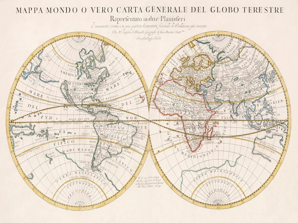Mapa Mondo O Vero Carta Generale Del Globo Terrestre (1674)