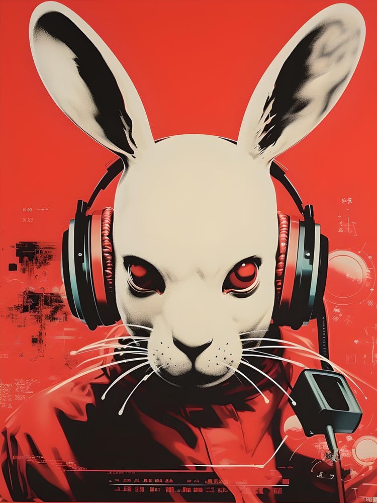 DJ Rabbit Retro Style Rave Poster