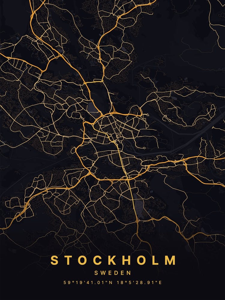 Stockholm Sweden Black And Gold Map