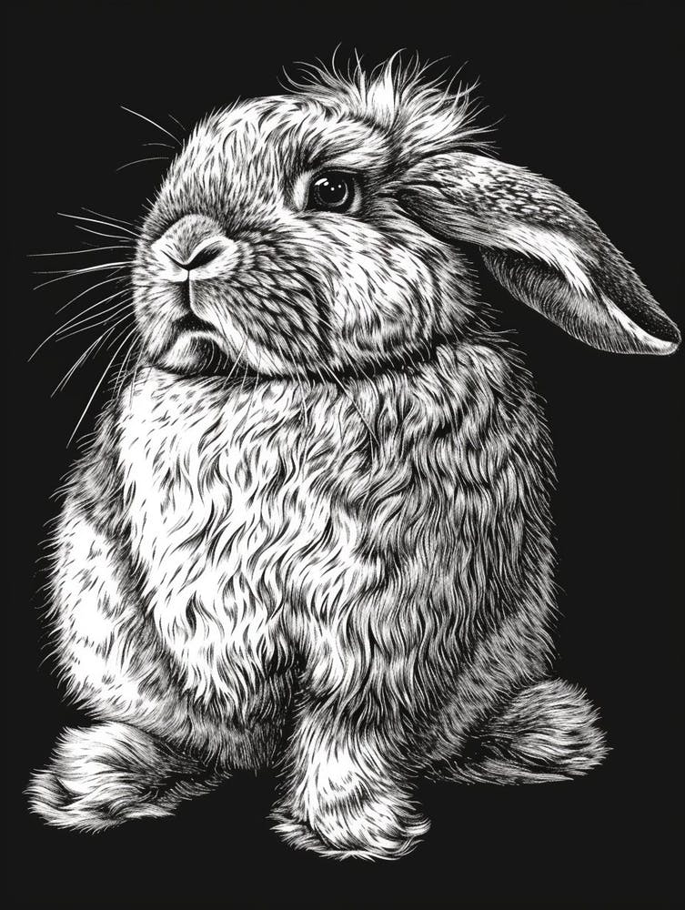 American Fuzzy Lop Blockprint Rabbit Illustration 4