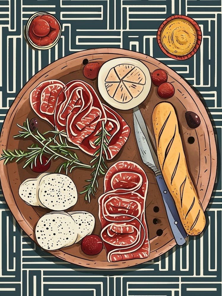 Charcuterie Board On A Tiled Background 1