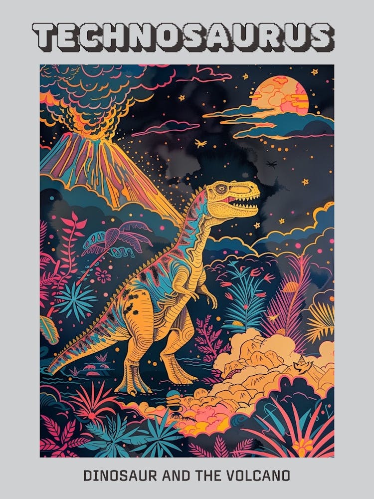 Dinosaur Mustard Volcano Illustration Poster