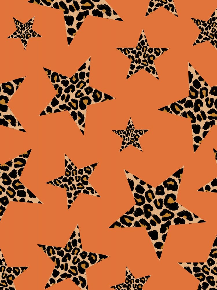 Leopard Print Stars on Orange