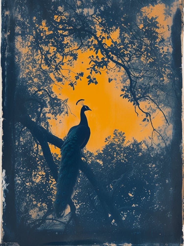 Orange & Blue Peacock In The Trees 3