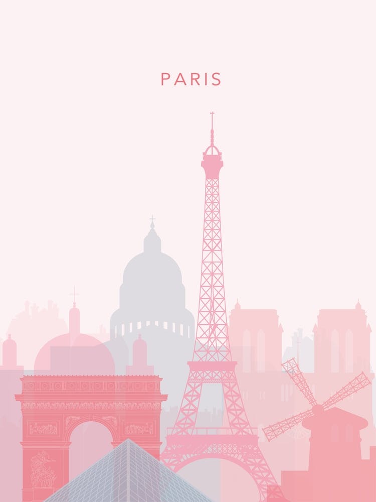 Pink And Blue Paris Skyline