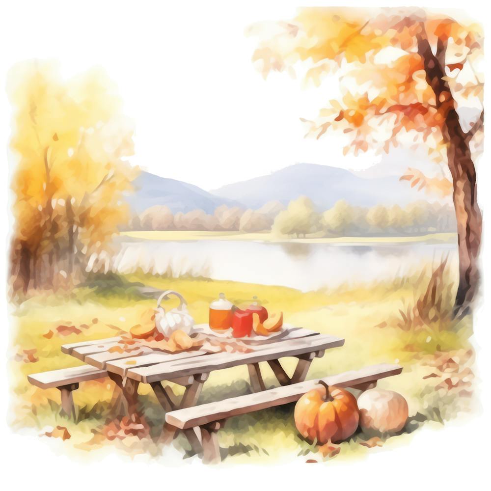 Watercolor Autumn Picnic Table 6