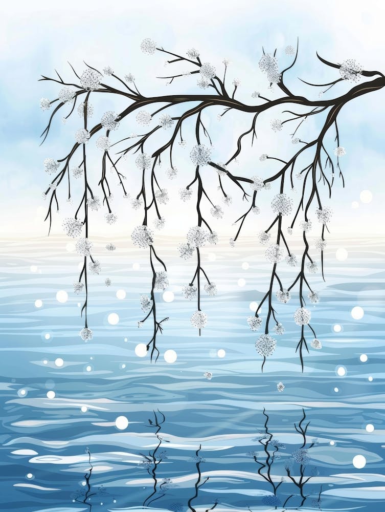 Branches d'Arbre d'Hiver sur l'Eau