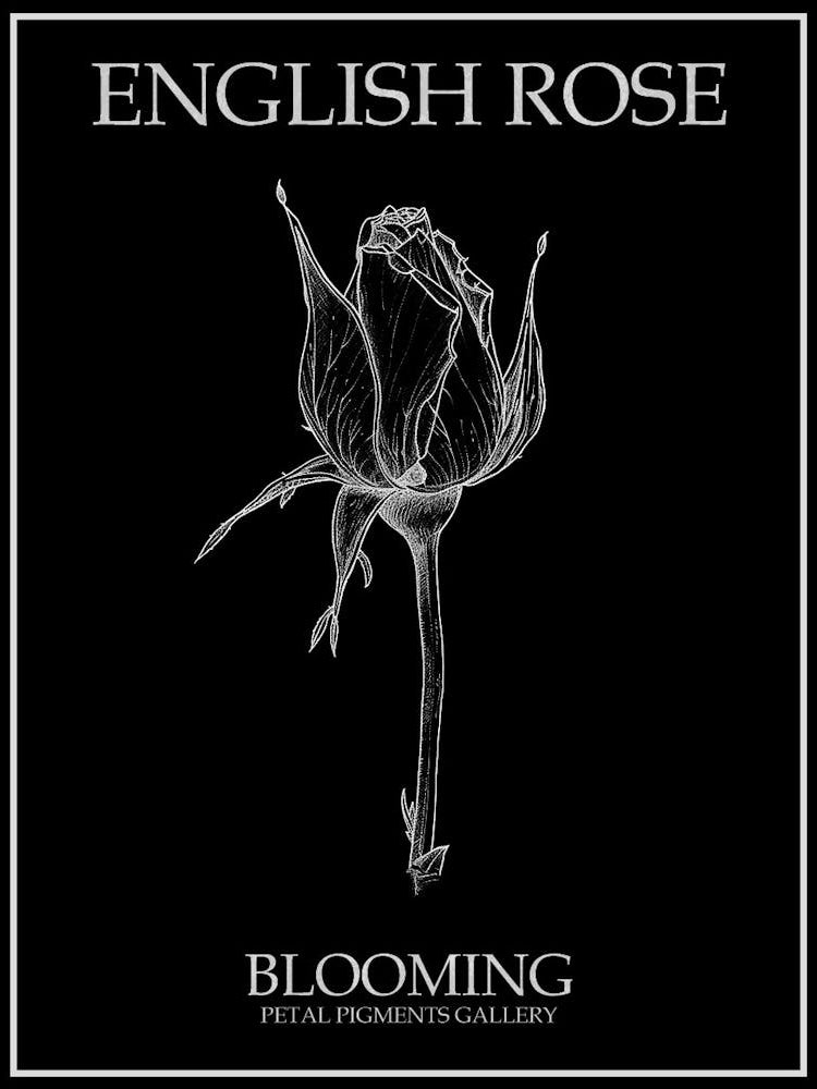 English Rose Blooming Line Drawing 4 Poster Inverted