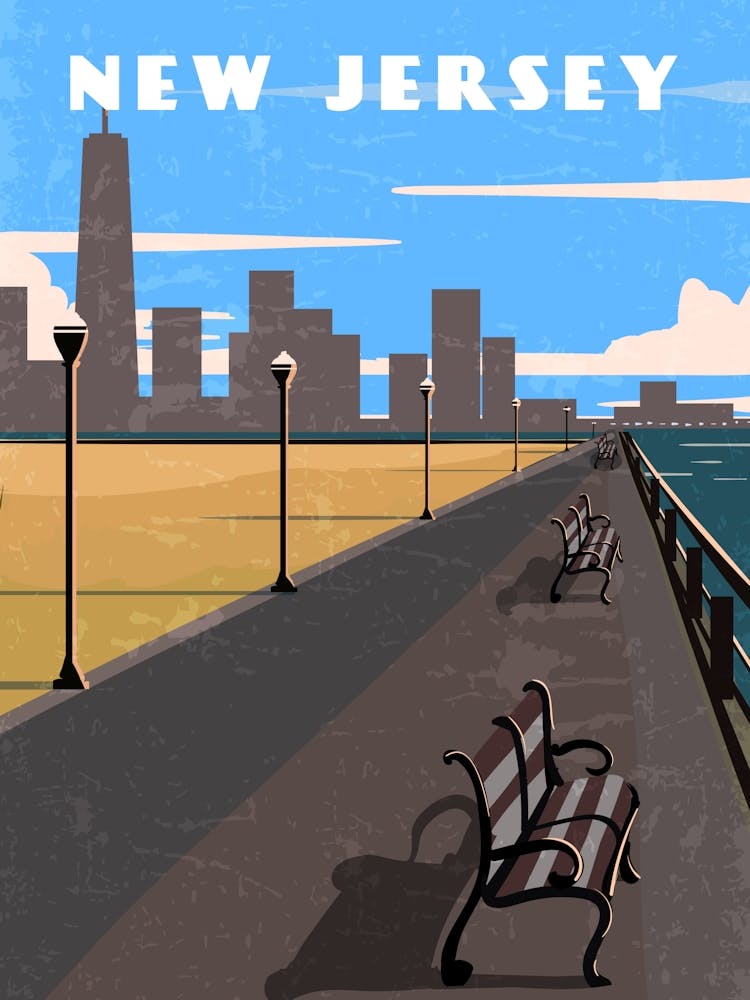 New Jersey, USA — Retro travel minimalist poster