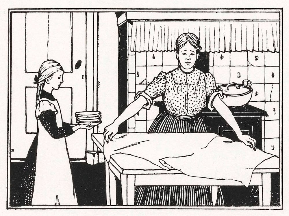 Mom And Daughter Doing Housework, Julie De Graag