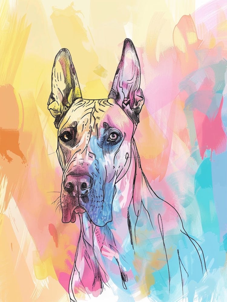 Great Dane Dog Pastel Line Watercolour Illustration  4