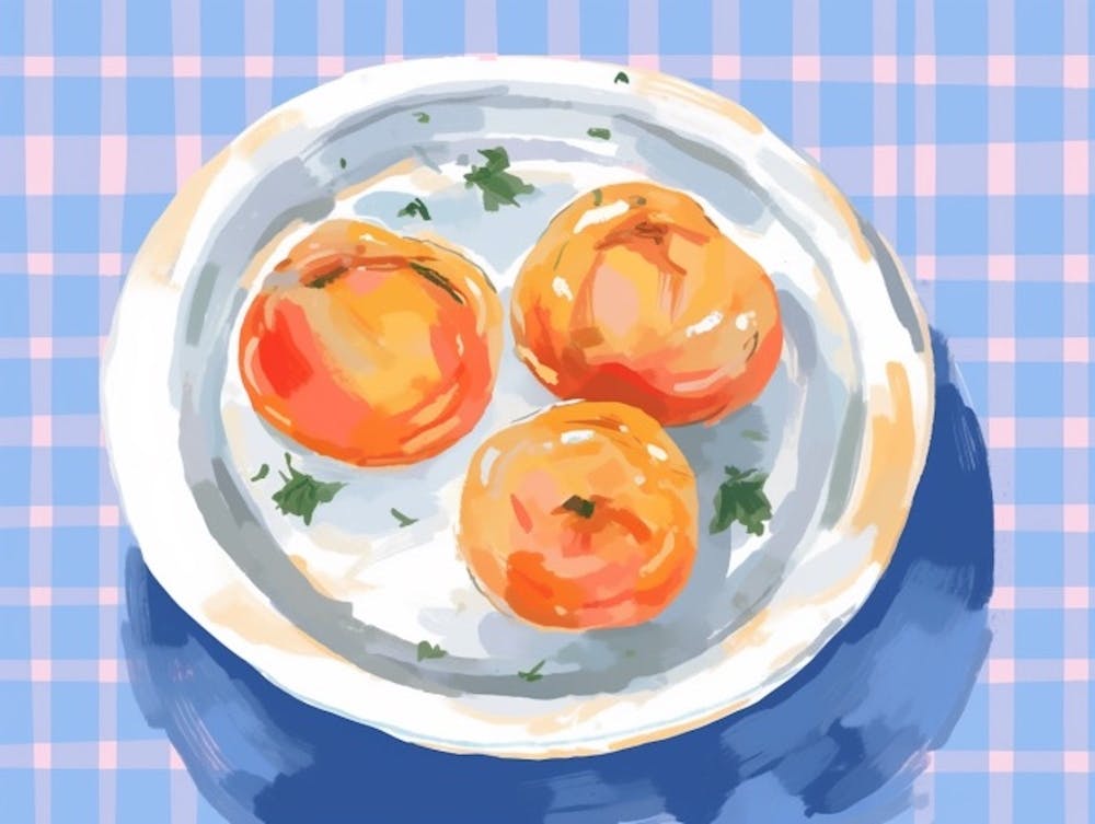 A Plate Of Peaches, Top View Food Illustration, Landscape 3
