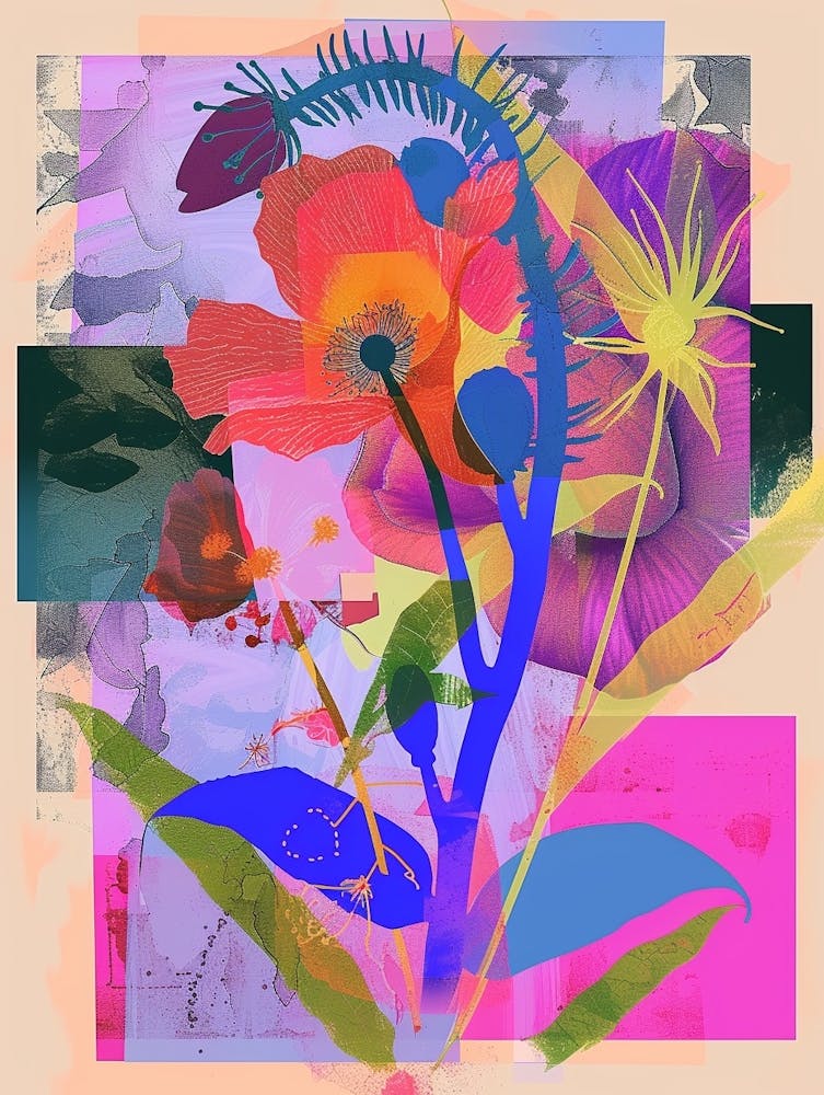 Poppy 3 Neon Flower Collage