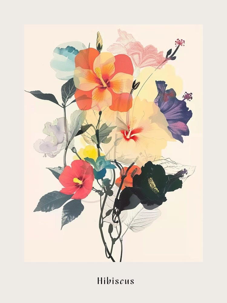 Hibiscus 2 Collage Flower Bouquet Poster