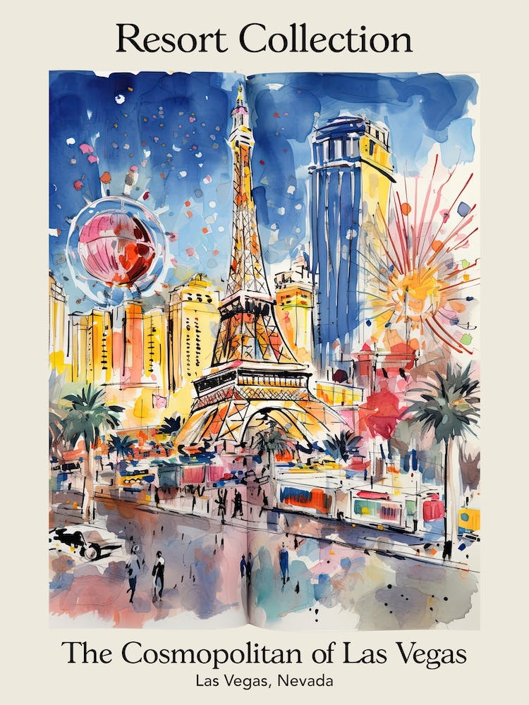 Poster Of The Cosmopolitan Of Las Vegas   Las Vegas, Nevada   Resort Collection Storybook Illustration 1
