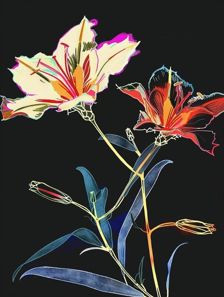 Neon Flowers On Black Portulaca 1