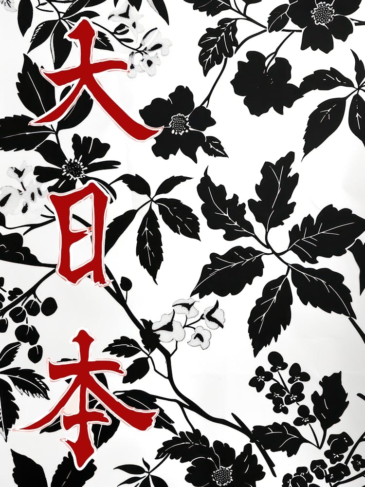 Great Japan Poster Monochrome Flowers 3