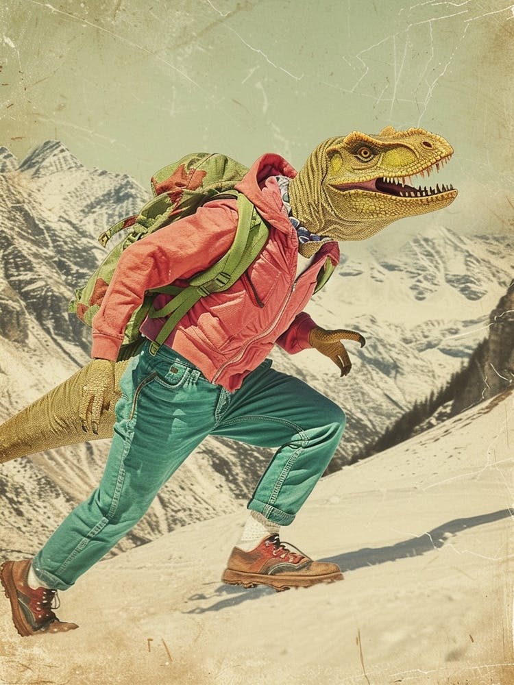 Retro Dinosaur Hiking Collage 2