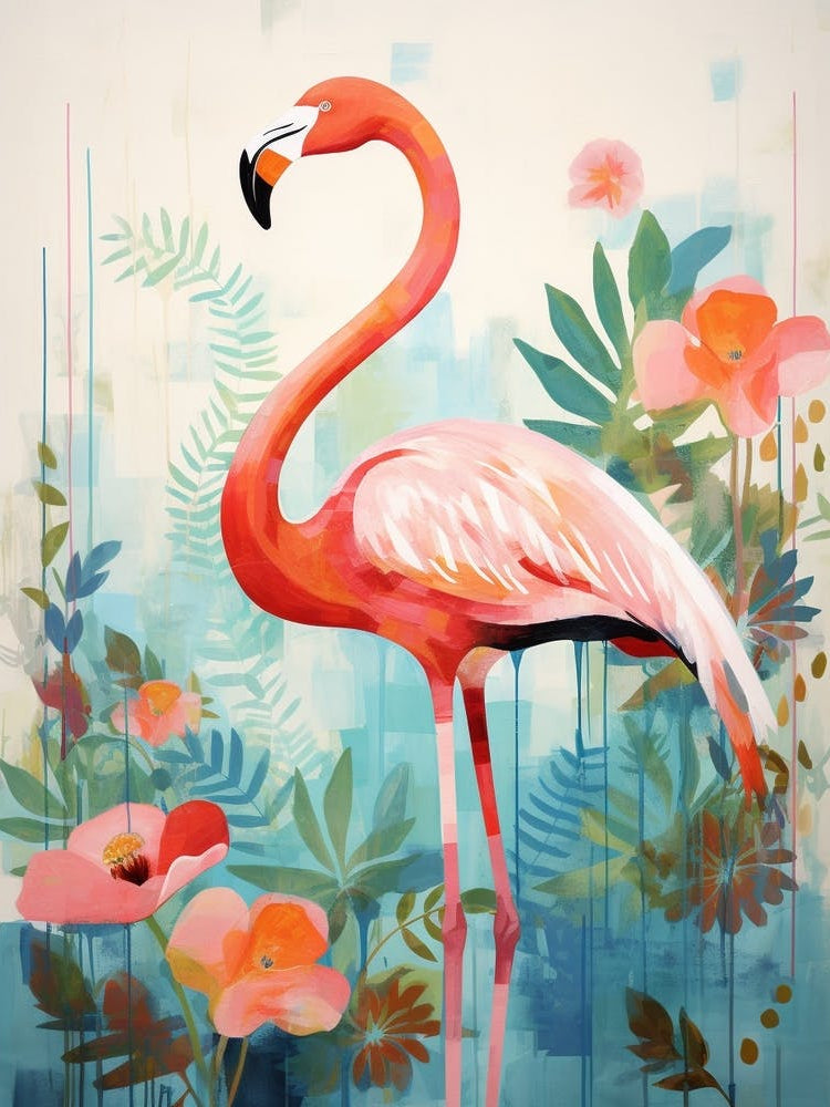 Bird Painting Collage Flamingo 3