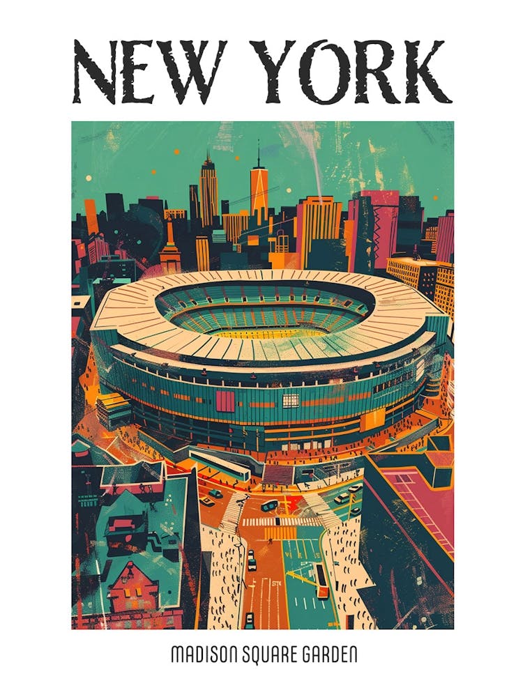 Madison Square Garden New York Colourful Silkscreen Illustration 2 Poster
