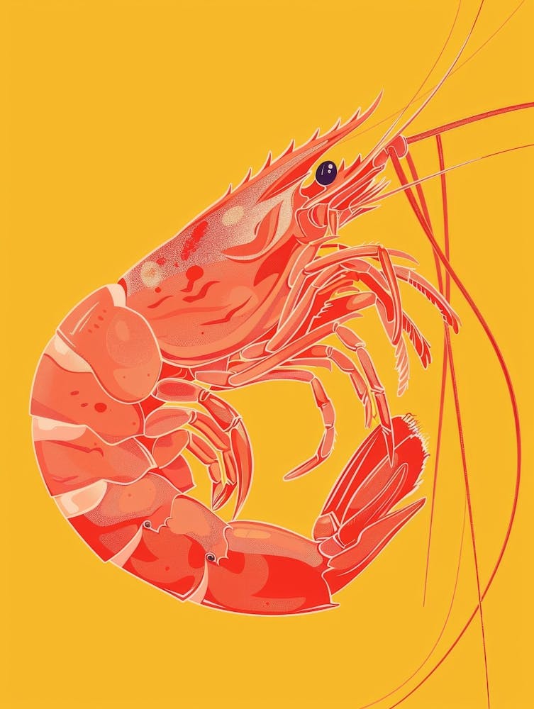 Red Shrimp On Yellow Background