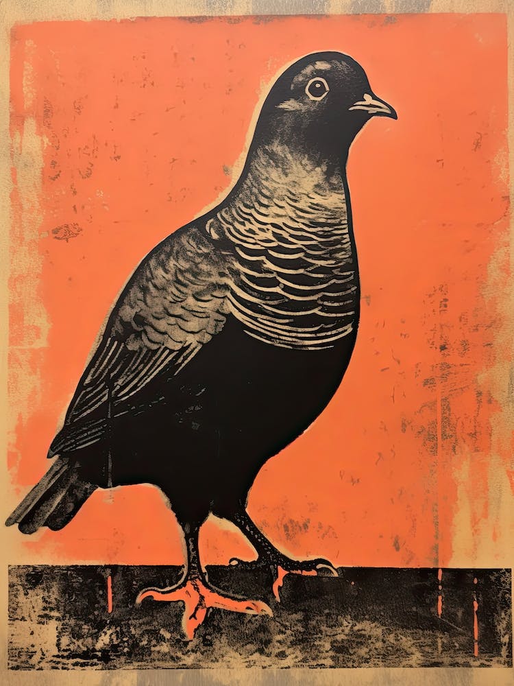 Pigeon, Woodblock Animal Drawing 1