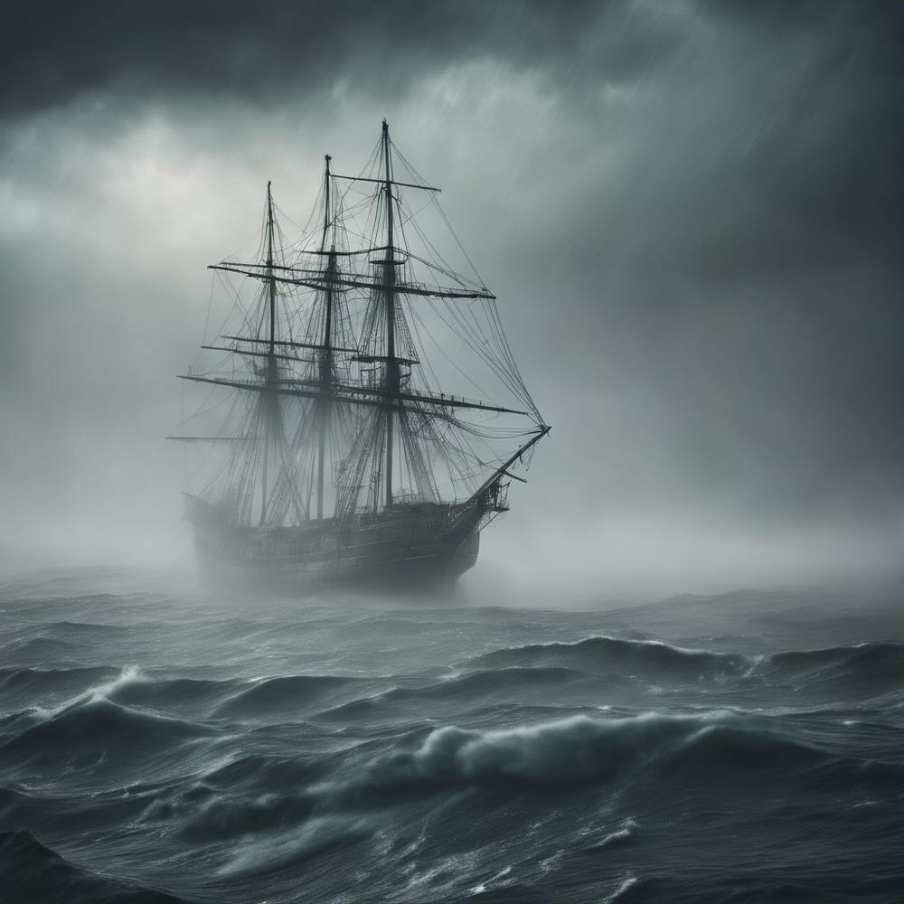 Voyager On The Sea of Fate 3/4 (ship sailing mist fog mystery ghost tall ship Victorian sail sailing galleon Atlantic pacific cruise mary celeste)