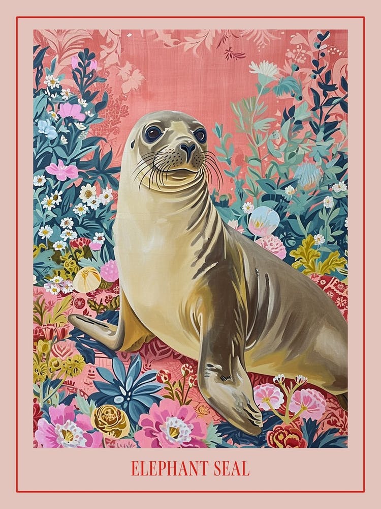Floral Animal Painting Elephant Seal 3 Poster