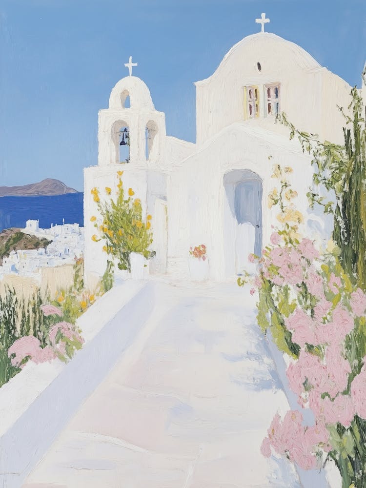 Travel Poster Santorini Greek Island Painting Greece Summer