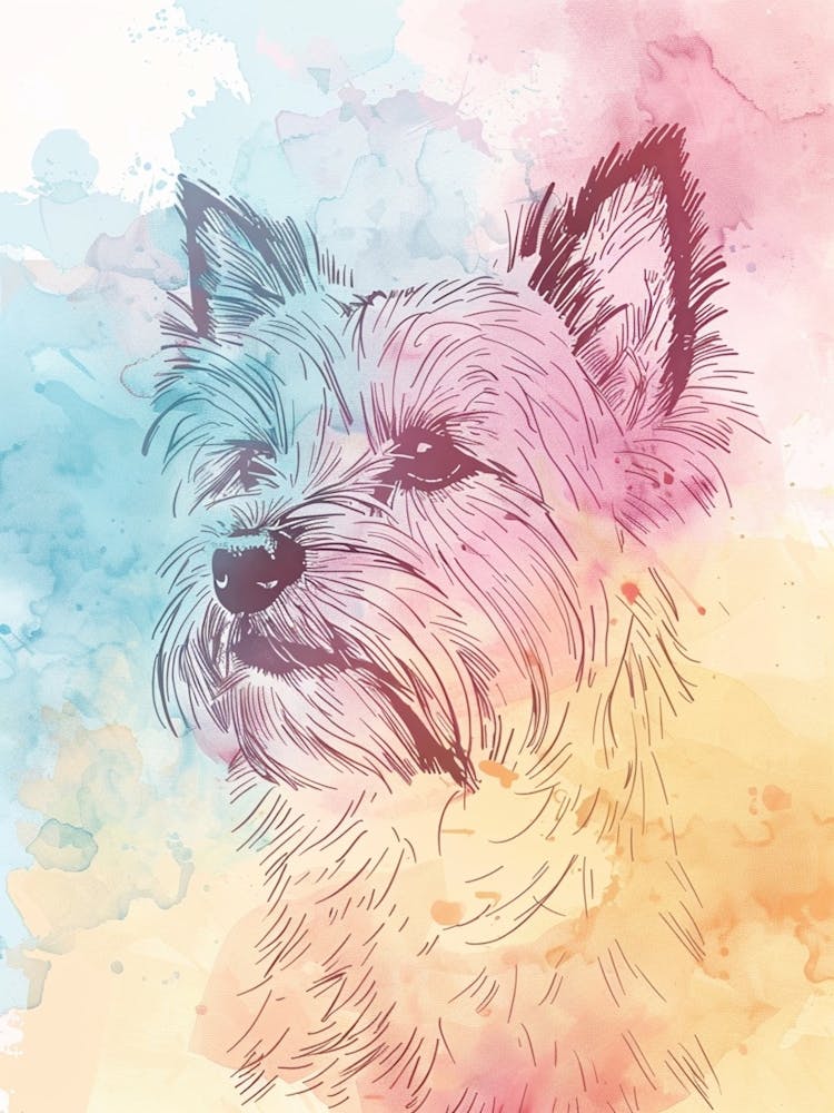 Yorkshire Terrier Hund Pastell-Strich Aquarell-Illustration 1