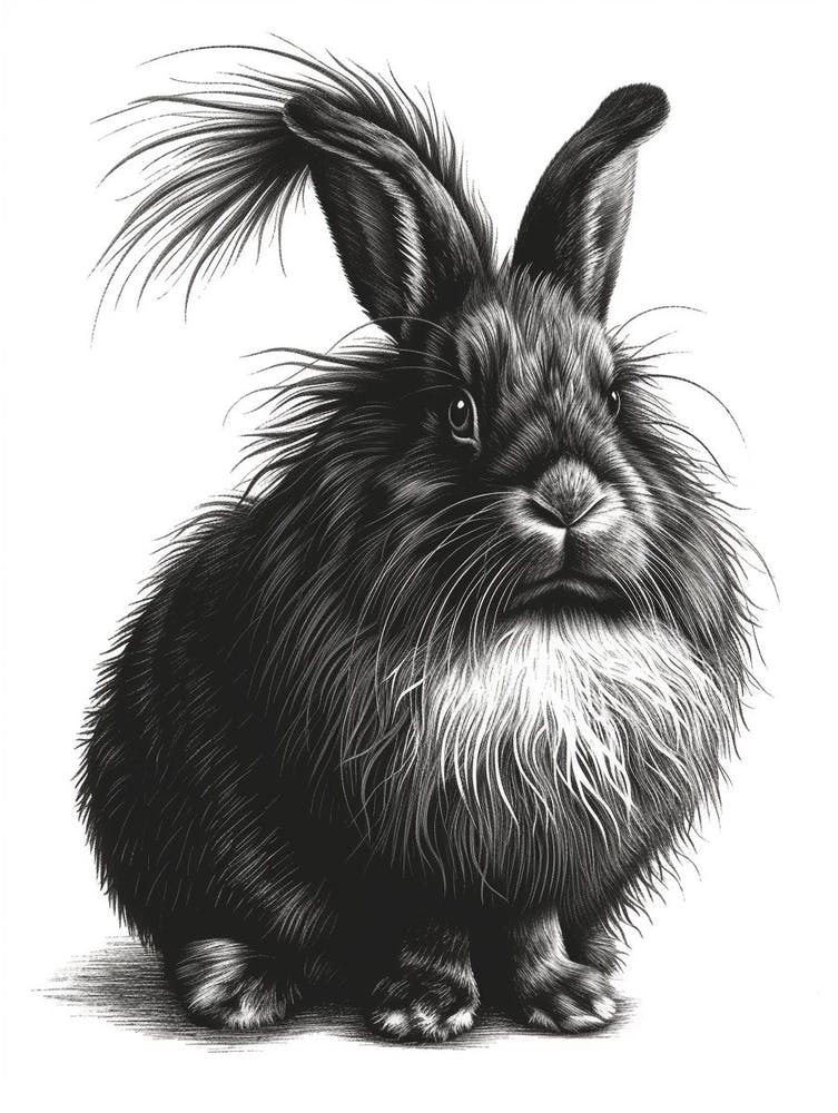 English Angora Blockprint Rabbit Illustration 3