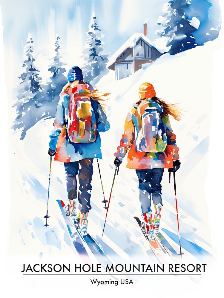 Jackson Hole Mountain Resort   Wyoming Usa, Ski Resort Poster Illustration 1