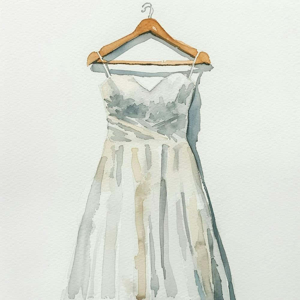 Watercolor Wedding Dress On Hanger 4