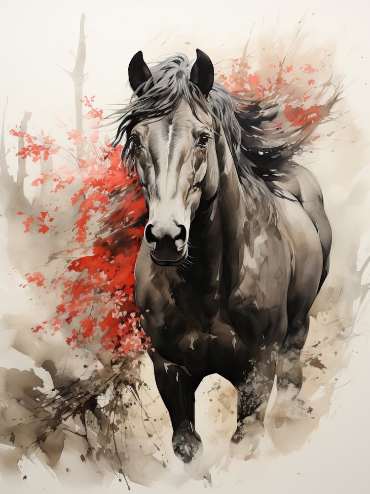 Horse, Japanese Brush Painting, Ukiyo E, Minimal 2
