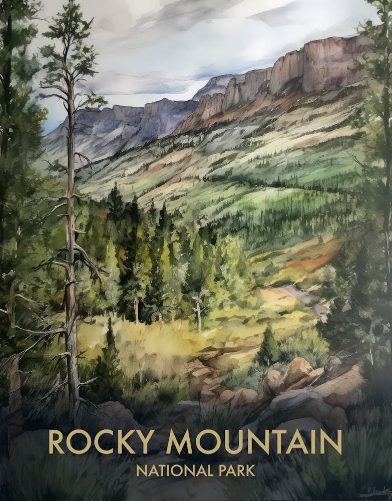 Rocky Mountain National Park Watercolour Vintage Travel Poster 5