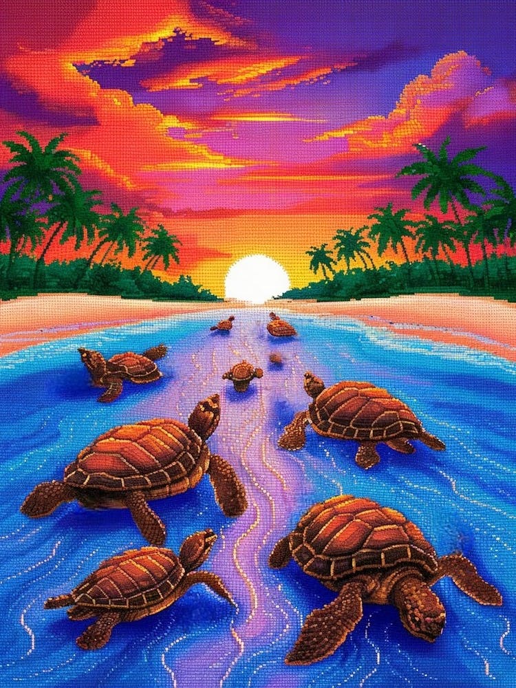 Turtles At Sunset