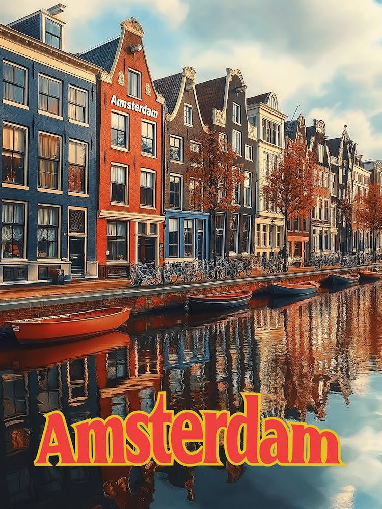 Vintage Amsterdam Netherlands Travel Poster