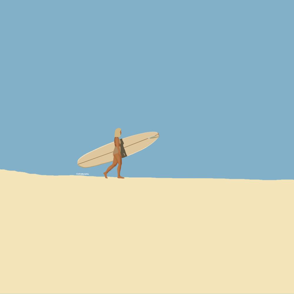 Woman Surfer On Dune