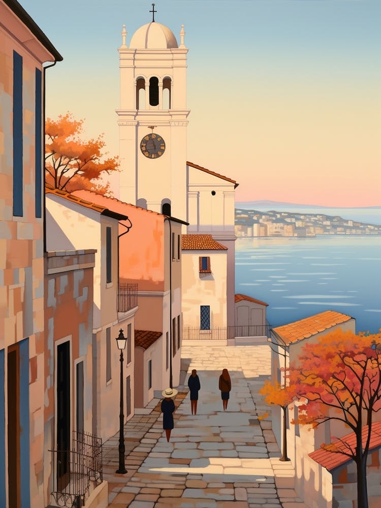Zadar Croatia 3 Vintage Pink Travel Illustration