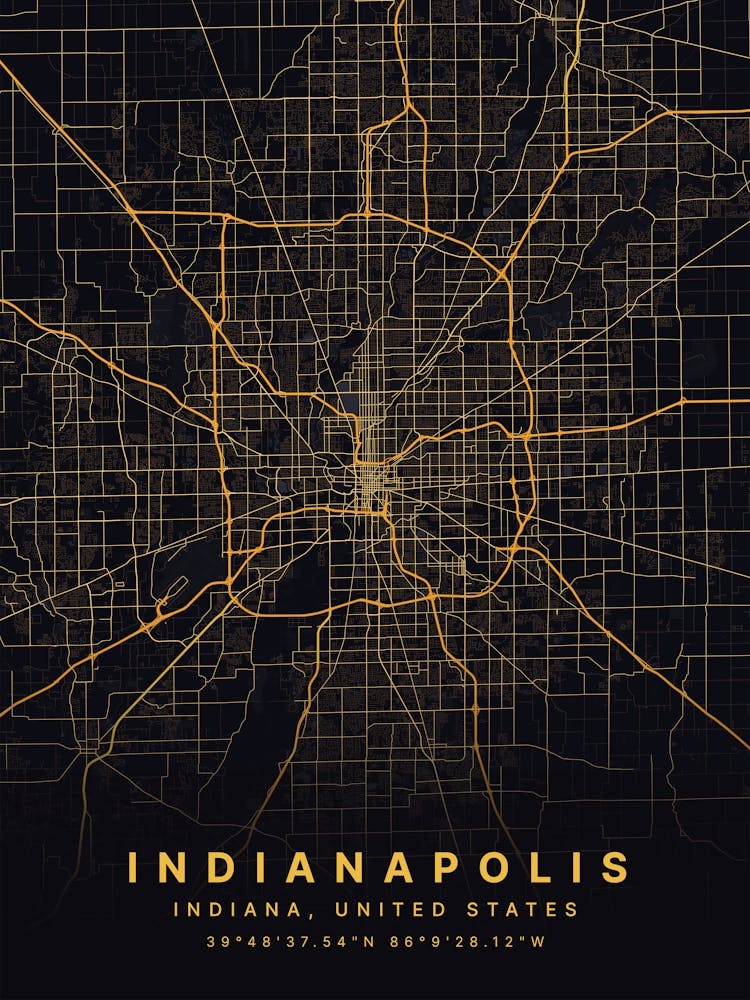 Indianapolis Indiana USA Black And Gold Map