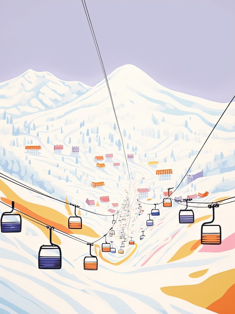 Gudauri   Georgia, Ski Resort Pastel Colours Illustration 1