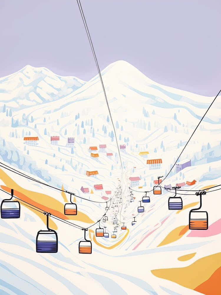 Gudauri   Georgia, Ski Resort Pastel Colours Illustration 1