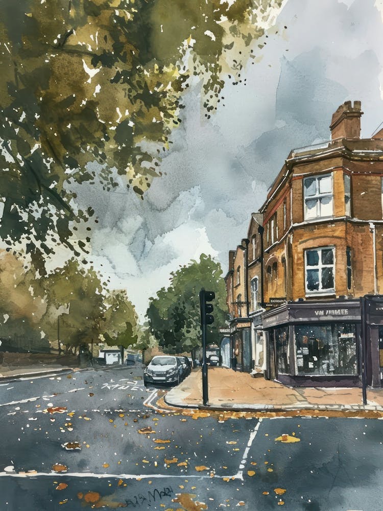 Hillingdon London Borough Straßen Aquarell 1