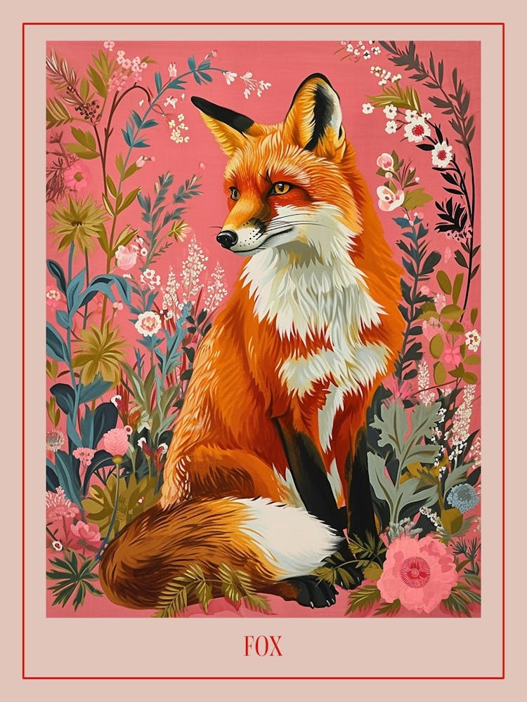Floral Animal Painting Fox 2 Poster